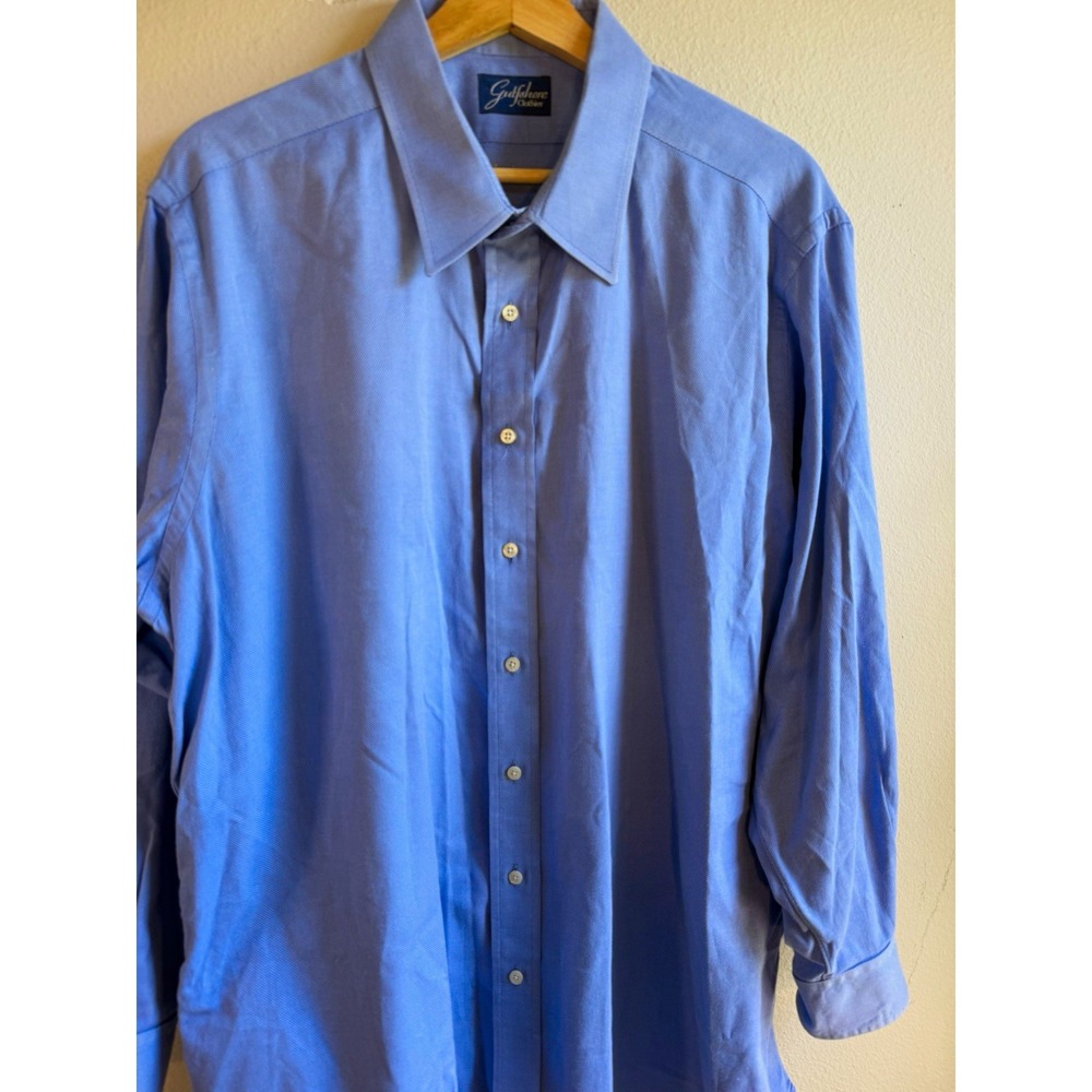 Gulfshore Clothier Men's L 16 32/33 Blue Solid Regular Fit Cotton Non-Iron